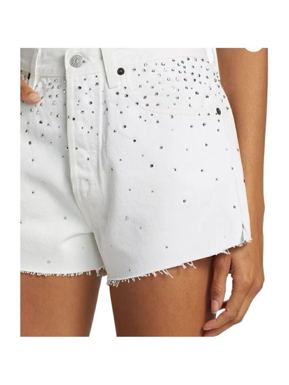 Re/done & Pam Crystal Mid-rise White Denim Shorts Size 32 (10-12) - Picture 4 of 14